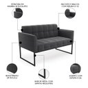 Ver imagem 5 de Namoradeira e 2 Poltronas Industrial Preto Ana Bouclé Grafite - Ibiza
