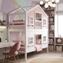 Ver imagem 2 de Beliche Infantil Casinha Dos Sonhos com Fechamento Inferior Branco em Madeira Maciça Rosa | Branco