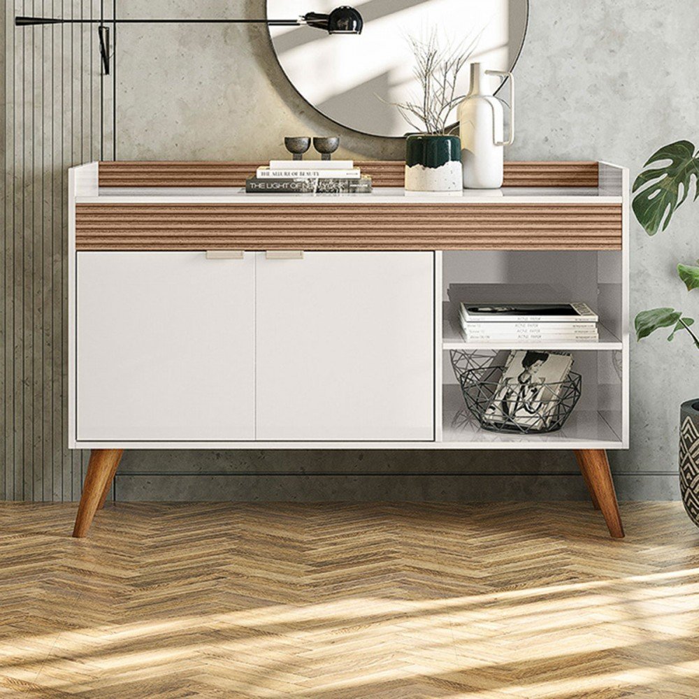 Buffet Argo 2 Portas – Off White/ Cedro - Lidecor Móveis & Decoração