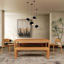 Ver imagem 1 de Conjunto Sala Jantar Nature: Mesa com 2 Bancos e 2 Cadeiras Rústico Claro Madeira Pinus