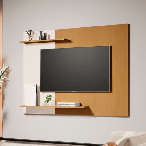 Painel de Tv Menfis Moderno 2 Prateleiras P/ Tvs de até 50":naturalle