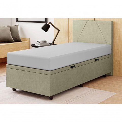 Base Cama Box Baú Solteiro Veludo Skybox Bege