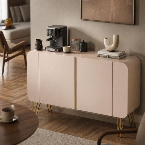 Aparador Buffet Benetto Moderno 3 Portas em MDF 110cm Off White para Sala