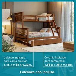 Treliche Casal Solteiro Madeira Maciça C/ Cama Aux Solteiro - 4