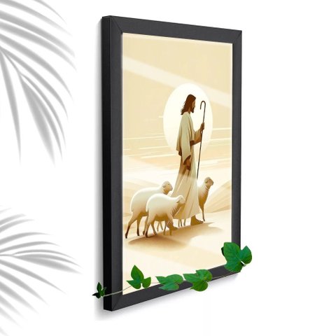 Quadro Decorativo Bom Pastor Loja Biblioteca +vidro 33x25 A4:preto