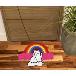 Tapete Capacho Arco Iris Gato Divertido Medida Porta e para Decoração, - 1