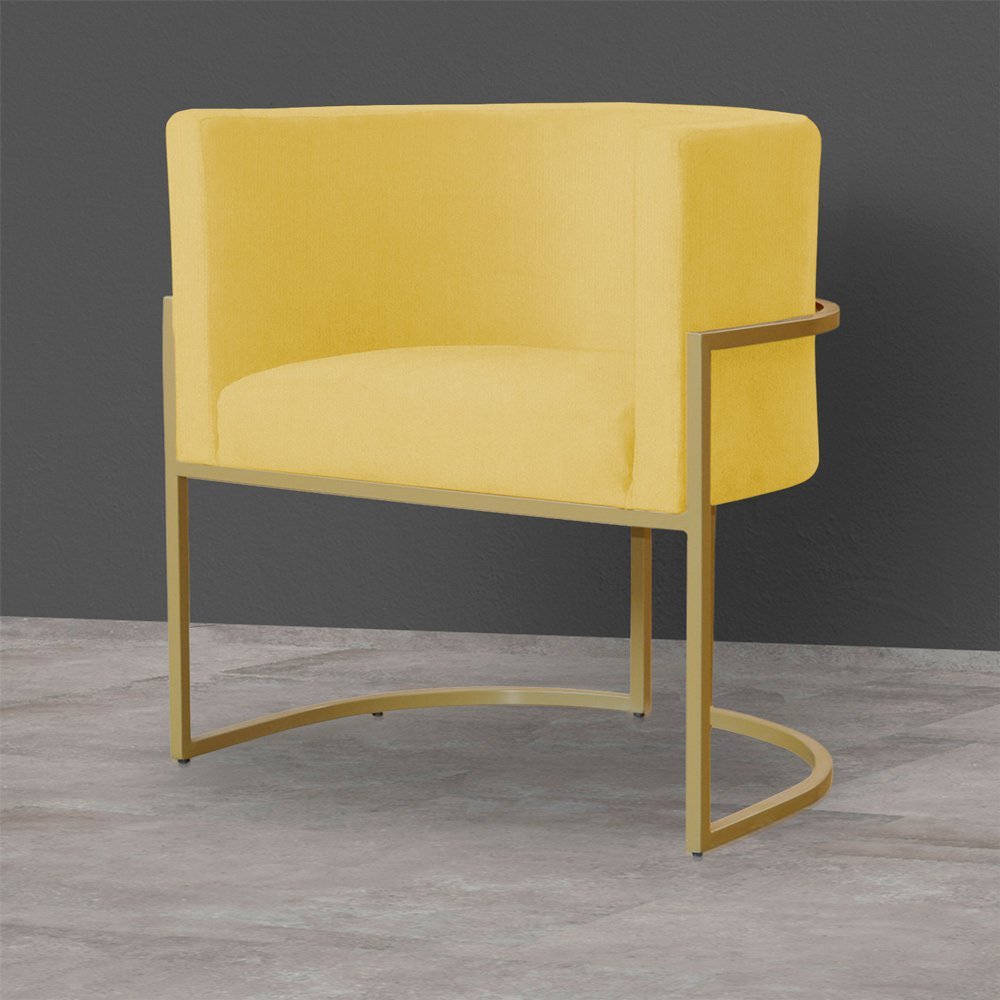 Kit 6 Poltronas Decorativa Sala de Estar Luana Base Gold Suede Amarelo - Montanaris Decor Md Montana - 4