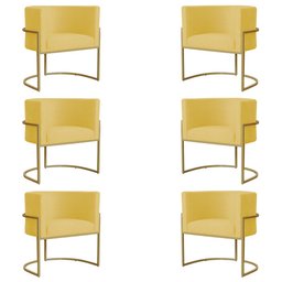 Kit 6 Poltronas Decorativa Sala de Estar Luana Base Gold Suede Amarelo - Montanaris Decor Md Montana - 1
