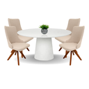 Ver imagem 1 de Conjunto Mesa de Jantar Cone 110 cm Laca Branca + Vidro Com 4 Cadeiras Roma Giratória Personal Decor