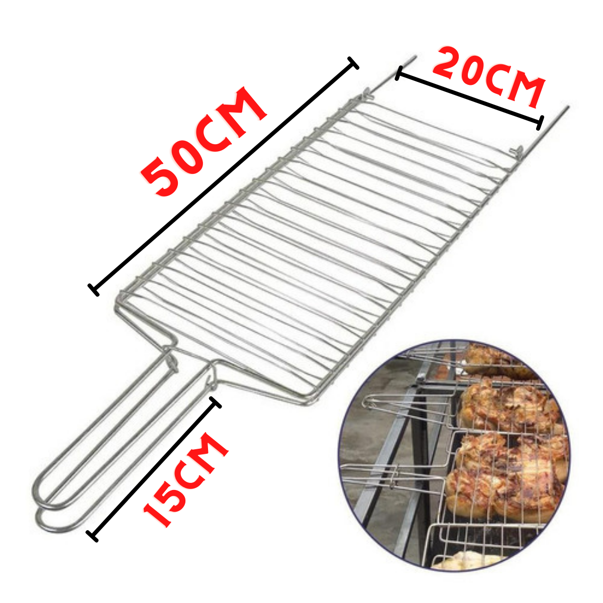 Grelha Dupla Churrasco 64x20cm Frango Peixes Carnes - 3