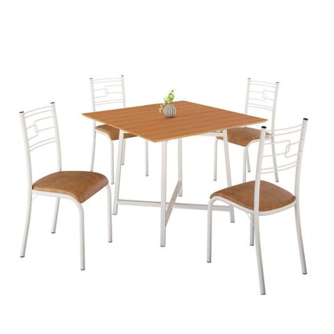 Conjunto Sala de Jantar Ella 90x90cm 4 Cadeiras Branca-jambo