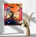 Ver imagem 2 de Quadro Decorativo Pássaros Negros em Fundo Abstrato Pintados a Mão Medindo 30x25cm