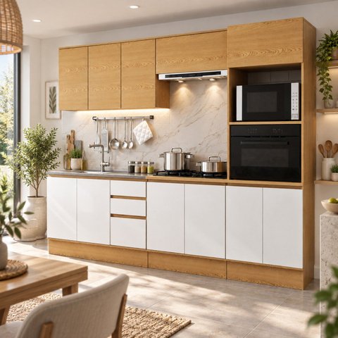 Cozinha Modulada Completa Compacta 12 Portas Vivace Cinamomo/Off White