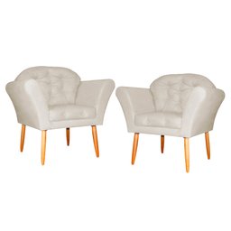 Kit 02 Poltronas Decorativa Amélia Pés Palito Suede Bege - DS Estofados - 1