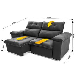 Sofá Retrátil/reclinável Verona 1,80m Suede Velut Cinza C/ Molas no Assento - King House - 3