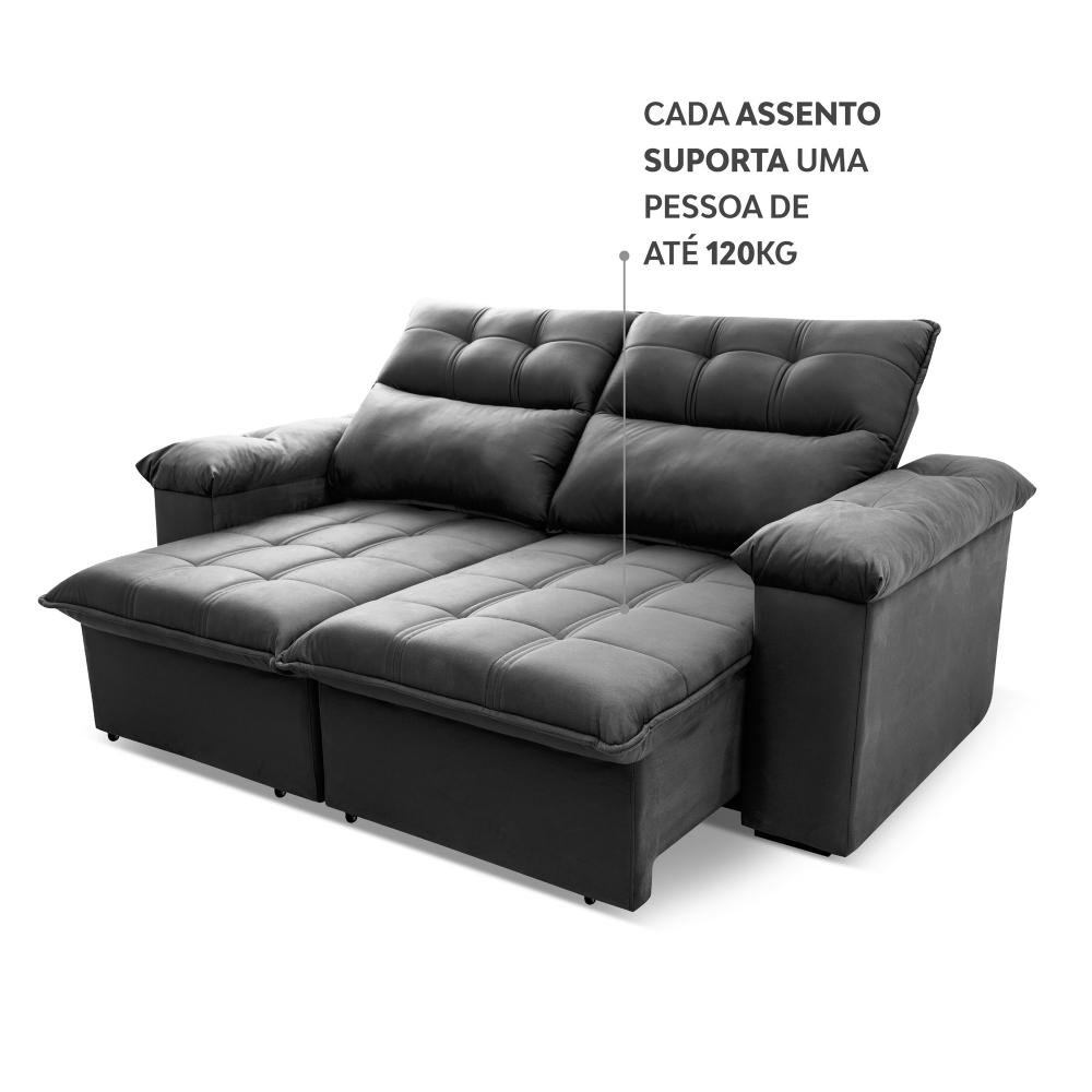 Sofá Retrátil/reclinável Verona 1,80m Suede Velut Cinza C/ Molas no Assento - King House - 7