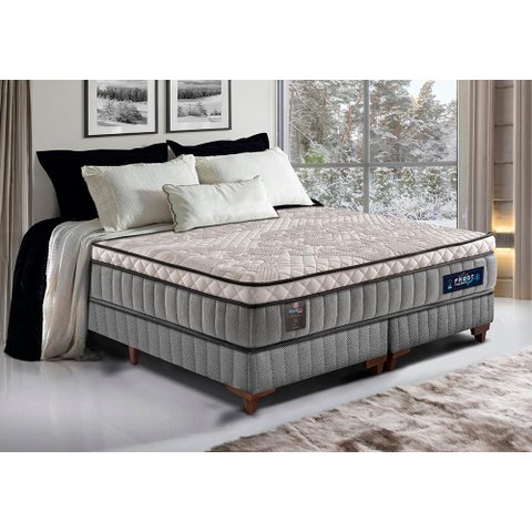 Cama Box Super King + Colchão Molas Ensacadas Cama Inbox com Euro Pillow Frost ThermoGel 193x203x60