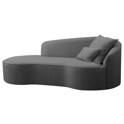 Divã Recamier Curvo Sala de Estar Recepção Inglaterra 150cm Lado Esquerdo Linho Adj Decor Cinza Escu