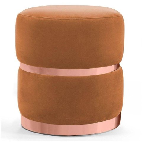 Puff Com Cinto E Aro Rosê Round B-262 Veludo Laranja