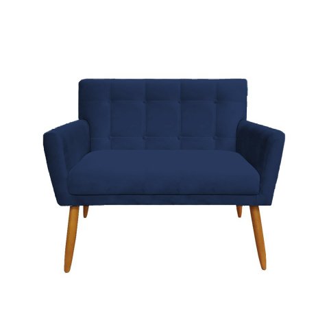 Namoradeira Decorativa Onix Suede Azul Marinho 2 Lugares Pés Madeira Mz Decor