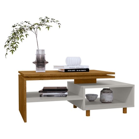 Mesa de Centro Sala Lima com Pés de Madeira Maciça Naturale/off White