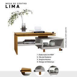 Mesa de Centro Sala Lima com Pés de Madeira Maciça Naturale/off White - 3