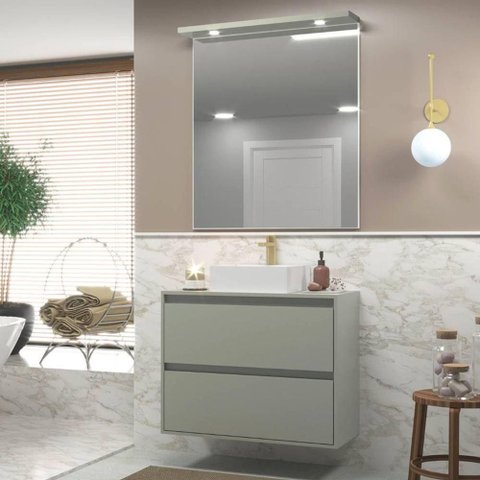 Gabinete para Banheiro com Cuba e Espelheira com Led 80cm Mdf Verde Dubai - On Móveis