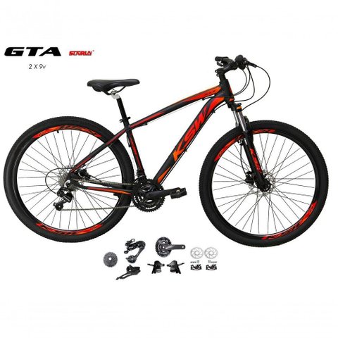 Bicicleta Aro 29 Ksw Xlt Kit 2x9 Sunrun Freio Disco K7 11/36 Pedivela 24/38d Garfo Trava - Preto/