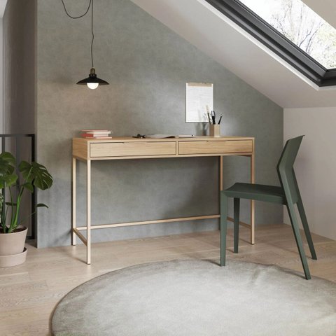 Escrivaninha Square 2 Gavetas 100% MDF Pés de Metal Tauari Dourado