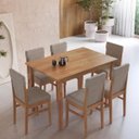 Ver imagem 1 de Conjunto Mesa de Jantar 160cm 6 Cadeiras Madeira Maciça Estofadas Arezzo Amêndoa/cinza Claro Cbmj4a1