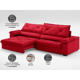 Sofá com Carregador Usb e Molas no Assento Retrátil Reclinável Nice 2,90m Velosuede - Netsofas - 2