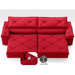 Sofá com Carregador Usb e Molas no Assento Retrátil Reclinável Nice 2,90m Velosuede - Netsofas - 3