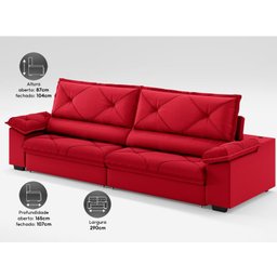 Sofá com Carregador Usb e Molas no Assento Retrátil Reclinável Nice 2,90m Velosuede - Netsofas - 4