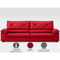 Sofá com Carregador Usb e Molas no Assento Retrátil Reclinável Nice 2,90m Velosuede - Netsofas - 5