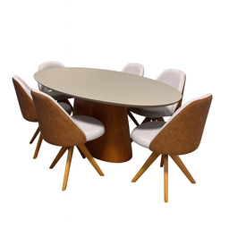 Sala de Jantar com Mesa Oval Tampo 220 e 06 Cadeiras Malu Mel - Exclusiva Linho Alumínio - 2