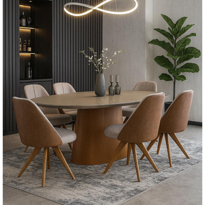 Sala de Jantar com Mesa Oval Tampo 220 e 06 Cadeiras Malu Mel - Exclusiva Linho Alumínio
