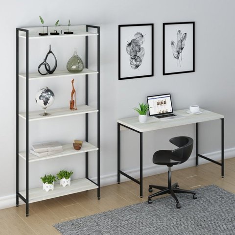 Conjunto Industrial 2 Peças Escrivaninha com Estante Active Yescasa Branco