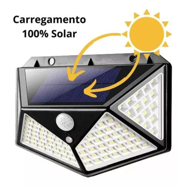 Luminária Parede Solar 100 Leds Bateria Luz Balizador Jardim - 4