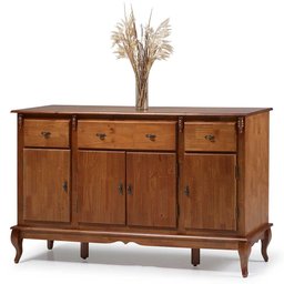 Balcão Buffet Madeira Maciça 4 Portas e 3 Gavetas com Pés Luiz XV 60635 Linz Móveis - Imbuia Glazer - 1