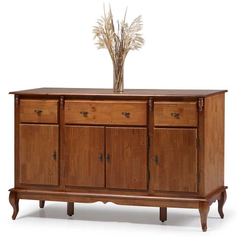 Balcão Buffet Madeira Maciça 4 Portas e 3 Gavetas com Pés Luiz XV 60635 Linz Móveis - Imbuia Glazer