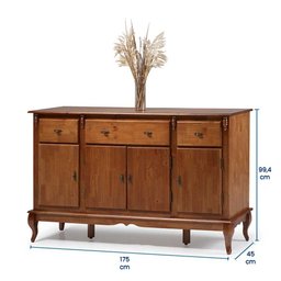 Balcão Buffet Madeira Maciça 4 Portas e 3 Gavetas com Pés Luiz XV 60635 Linz Móveis - Imbuia Glazer - 4