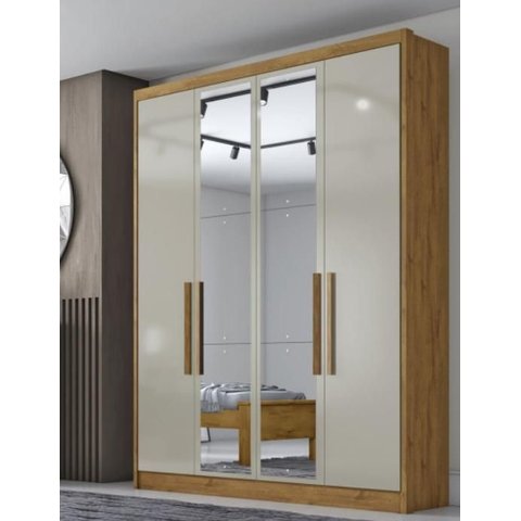 Guarda Roupa Solteiro Moderni 4 Portas com Espelho Cumaru Fendi - Novo Horizonte