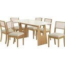 Ver imagem 5 de Mesa Multiuso Cozinha Mila Premium Madeira Maciça C/ Tampo Madeirado C/ Vidro 170x90cm Carvalho/off