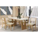Ver imagem 4 de Mesa Multiuso Cozinha Mila Premium Madeira Maciça C/ Tampo Madeirado C/ Vidro 170x90cm Carvalho/off