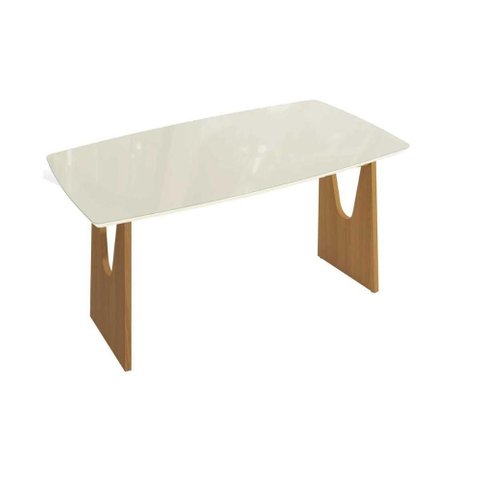 Mesa Multiuso Cozinha Mila Premium Madeira Maciça C/ Tampo Madeirado C/ Vidro 170x90cm Carvalho/off