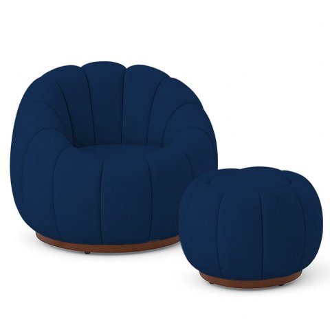 Poltrona Decorativa Orgânica Fixa com Puff Nuvem Boucle Azul - Loja Sheep