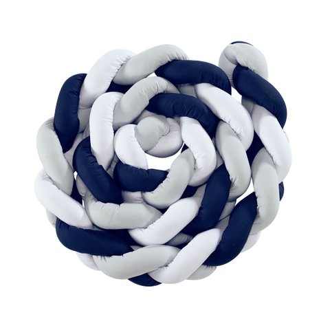 Protetor Berço Trança 4 Lados Azul Marinho/cinza/branco 1 Pç:azul Marinho