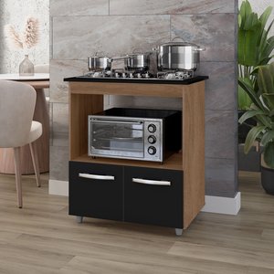 Balcão para Cooktop Elisa 4 Bocas 2 Portas Savana Preto Moblis