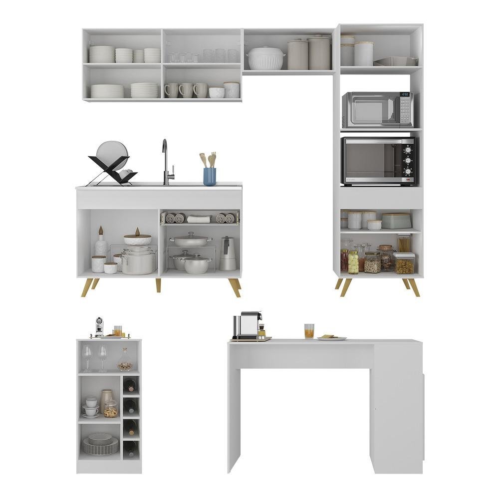 Armário de Cozinha com Bancada/mesa Gourmet Veneza Multimóveis Mp2174 Branco/dourado - 4