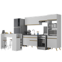 Ver imagem 2 de Armário de Cozinha com Bancada/mesa Gourmet Veneza Multimóveis Mp2174 Branco/dourado